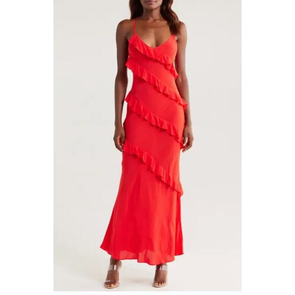 NEW Good American Red Bias Cut Midi Dress Sz Medium